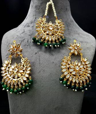 Green Copper Light Weight Gold Plated Earring Mang Tika Set 1