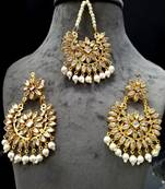 White Copper Light Weight Gold Plated Earring Mang Tika Set