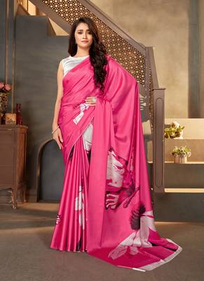Pinkdesigner Digital Printedsatin Sareeswithsatin Crepeblouse 1