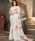 Whitedesigner Digital Printedsatin Sareeswithsatin Crepeblouse
