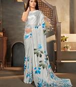 Whitedesigner Digital Printedsatin Sareeswithsatin Crepeblouse
