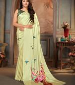 Creamdesigner Digital Printedsatin Sareeswithsatin Crepeblouse