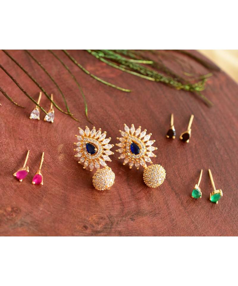 Awesome Gold Tone Cz Colour Changeable Studs-DJ06459