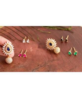 Awesome Gold Tone Cz Colour Changeable Studs-DJ06459 3