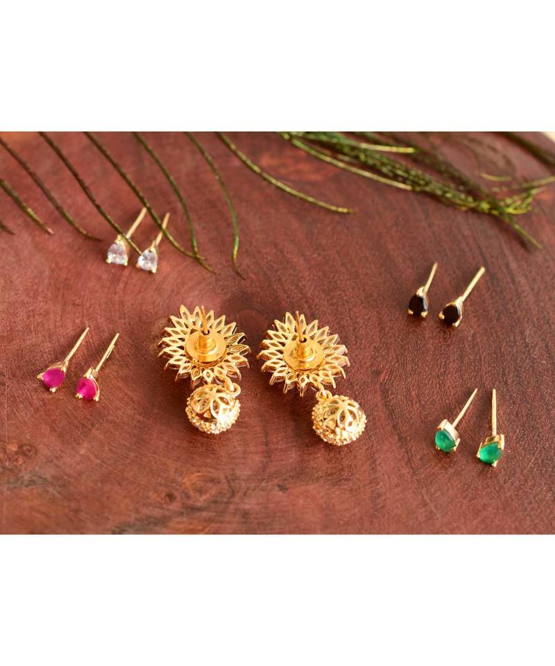 Awesome Gold Tone Cz Colour Changeable Studs-DJ06459