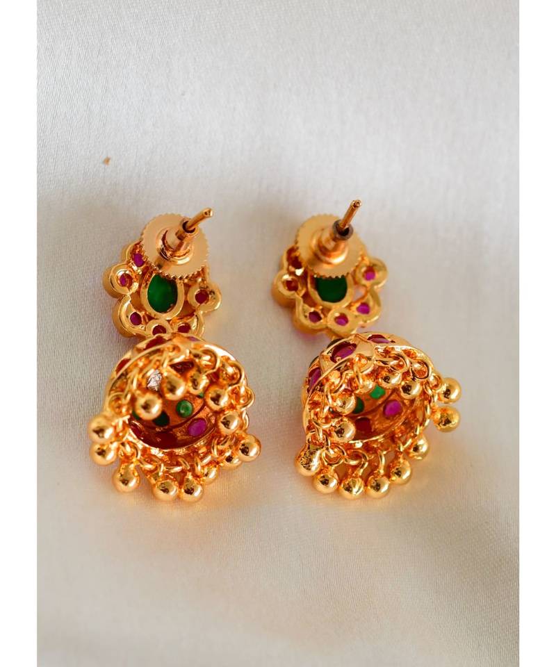 Beautiful Gold Tone Kemp-green Designer Jhumka -DJ29815