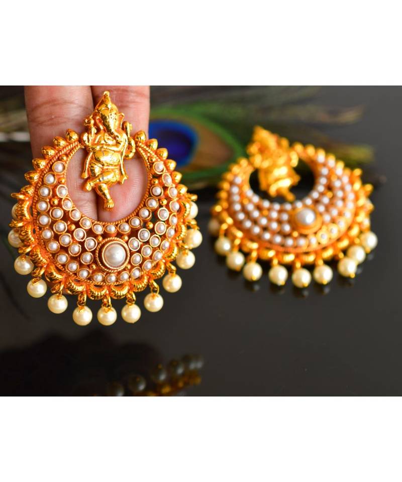 Awesome Antique Pearl Ganesha Bali Earrings -DJ16547