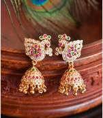 Beautiful Gold Tone Ad Ruby-green Peacock Designer Jhumka -DJ33459