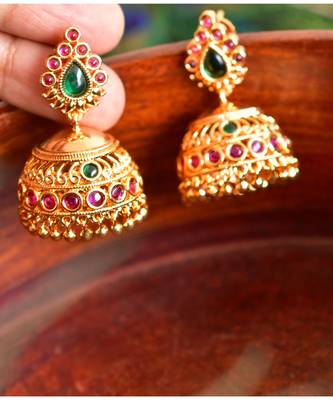 Beautiful Gold Tone Kemp-green Designer Jhumka -DJ33758 3