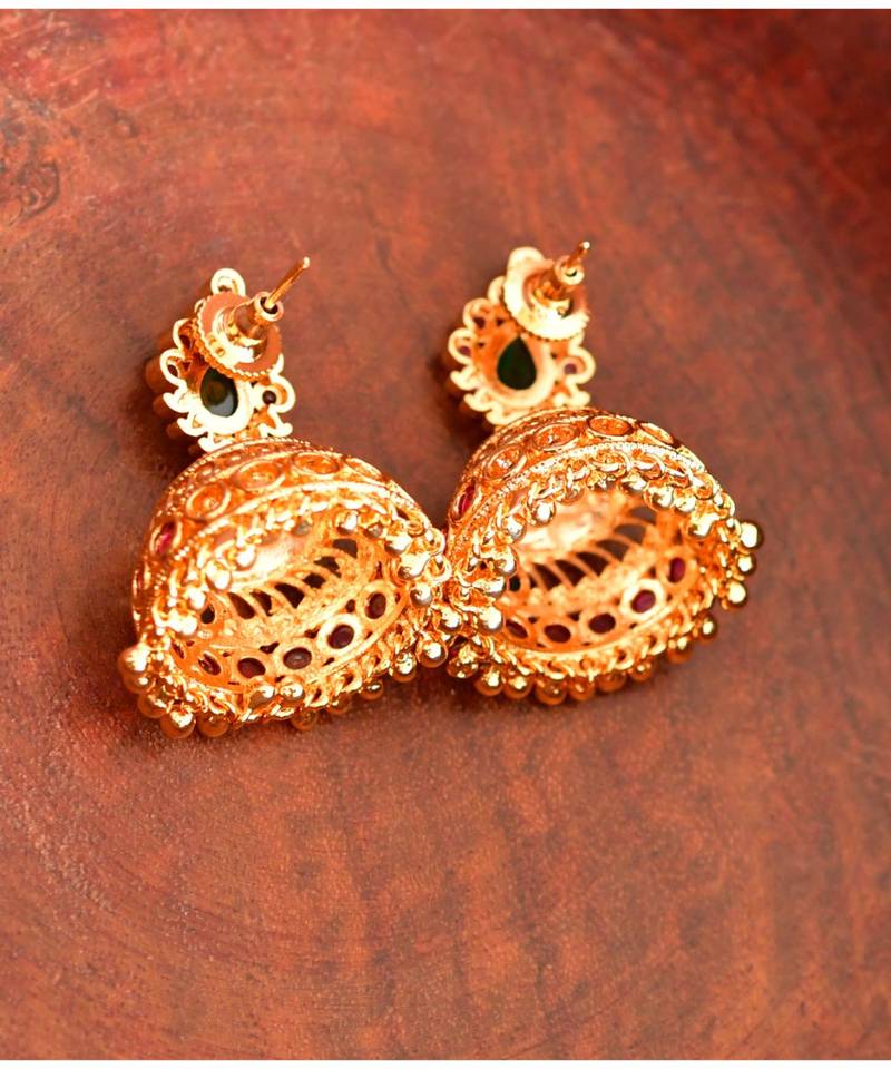 Beautiful Gold Tone Kemp-green Designer Jhumka -DJ33758
