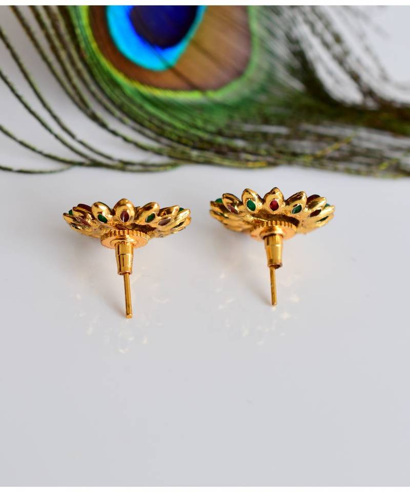 Unique Antique Pink-green Flower Studs-DJ06417