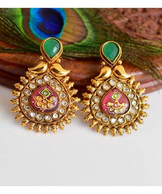 Awesome Antique Meenakari Green-purple Designer Earrings -DJ17079 1