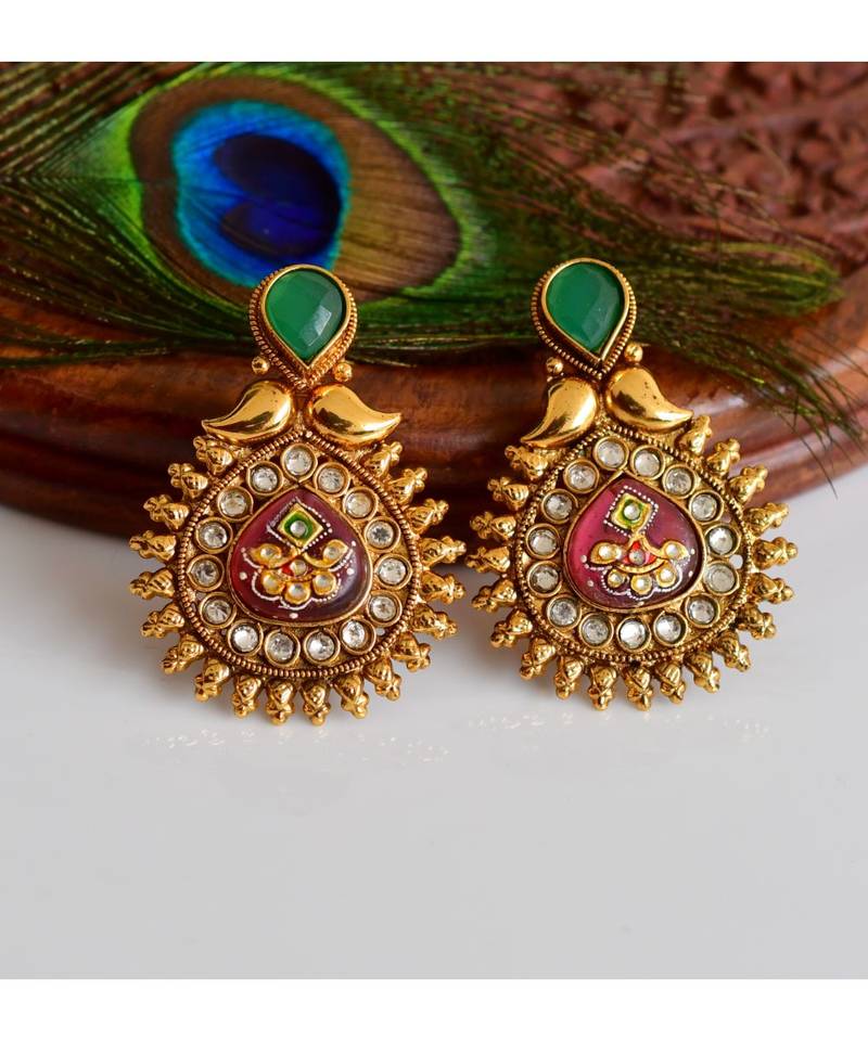 Awesome Antique Meenakari Green-purple Designer Earrings -DJ17079