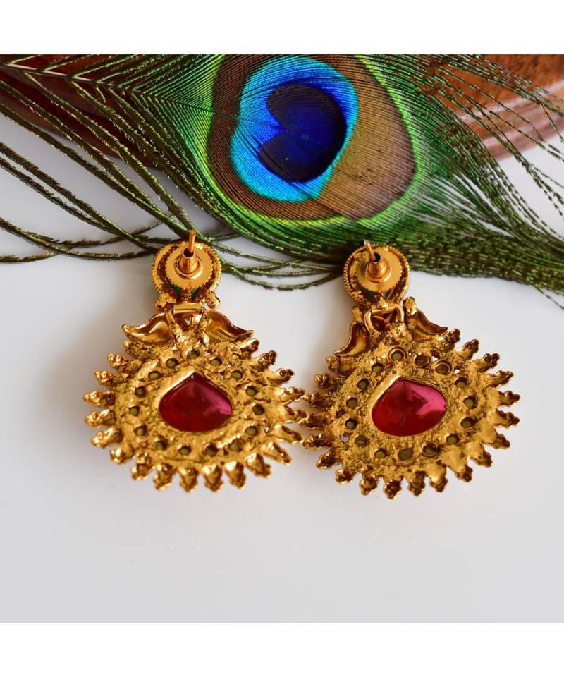 Awesome Antique Meenakari Green-purple Designer Earrings -DJ17079