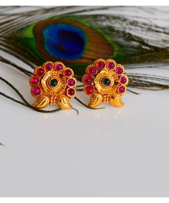 Cute Gold Plated Kemp-green Studs-DJ02408 1