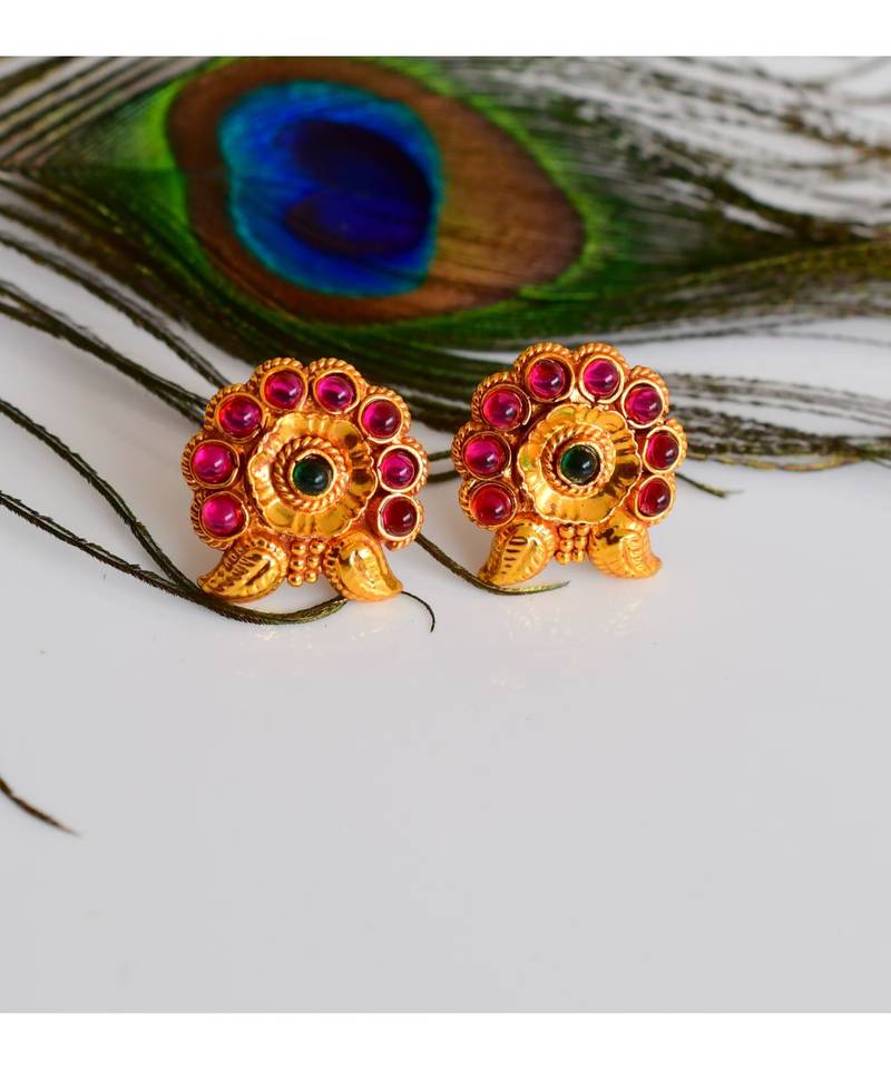 Cute Gold Plated Kemp-green Studs-DJ02408