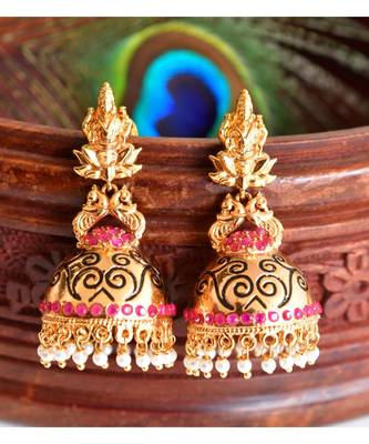 Awesome Ruby Designer Peacock Jhumkas-DJ01207 1