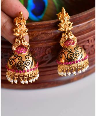 Awesome Ruby Designer Peacock Jhumkas-DJ01207 2
