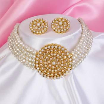 Pearl White Kach Stones Choker Jewellery Set 1