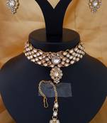 White CZ Pachi Kundan Pearl Stone Choker 4 pc Jewellery Set
