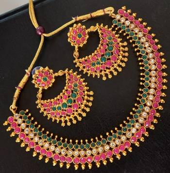 Ruby Emerald White CZ Latest Designer Ethnic Indian Bollywood Designer Jewellery Set 1