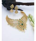 Gold replica CZ stones and emerald stones studded chocker