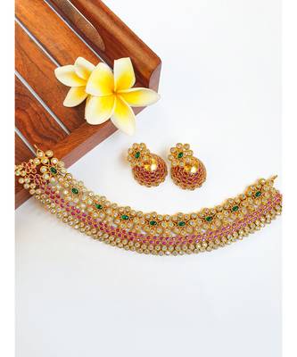 Gorgeous kemp stone floral designer chocker with jumkha 1