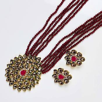 Necklace Set for Girls and Women Stylish Latest Wedding and Traditional kundan Pendant Set Maroon and Golden 1