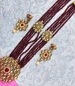 Necklace Set for Girls and Women Stylish Latest Wedding and Traditional kundan Pendant Set Maroon and Golden