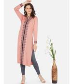 womens winter acrylic pink & black embroidery design kurta