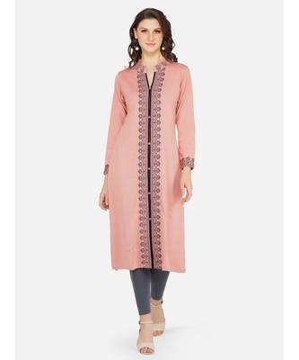 womens winter acrylic pink & black embroidery design kurta 2