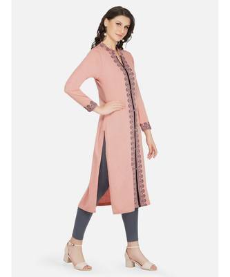 womens winter acrylic pink & black embroidery design kurta 3