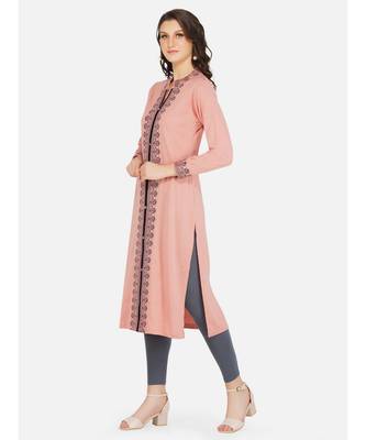 womens winter acrylic pink & black embroidery design kurta 4