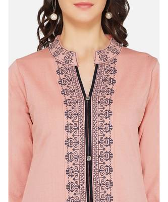womens winter acrylic pink & black embroidery design kurta 5