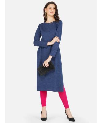 womens winter acrylic blue embroidery design kurta 1