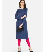 womens winter acrylic blue embroidery design kurta