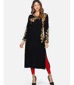 womens winter acrylic black floral embroidery design kurta
