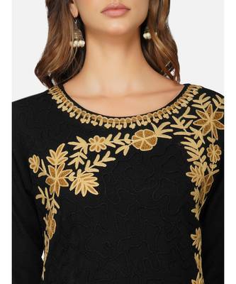 womens winter acrylic black floral embroidery design kurta 4