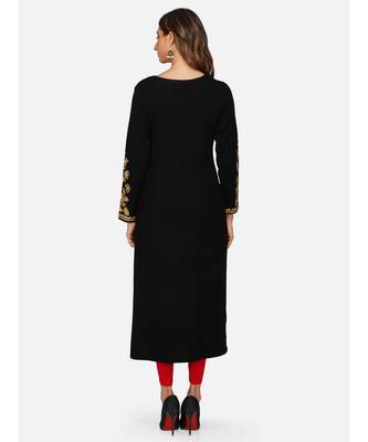 womens winter acrylic black floral embroidery design kurta 5