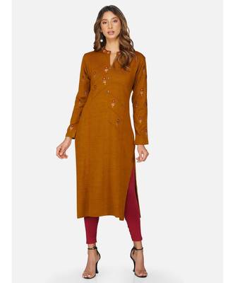 womens winter acrylic brown embroidery design kurta 1