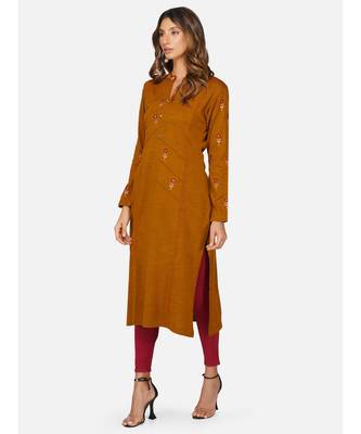womens winter acrylic brown embroidery design kurta 2