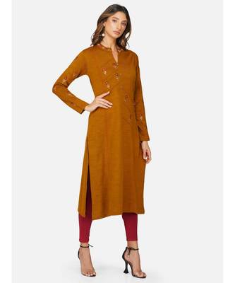 womens winter acrylic brown embroidery design kurta 3