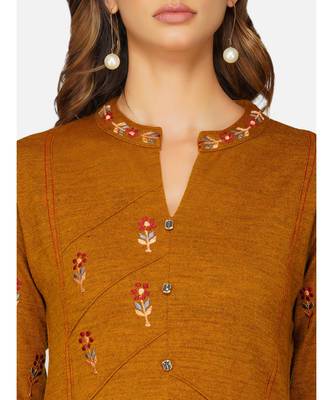 womens winter acrylic brown embroidery design kurta 4