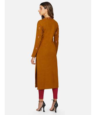 womens winter acrylic brown embroidery design kurta 5