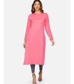 womens winter acrylic pink solid embroidery design kurta