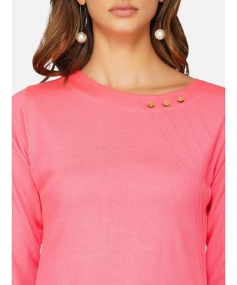womens winter acrylic pink solid embroidery design kurta 4