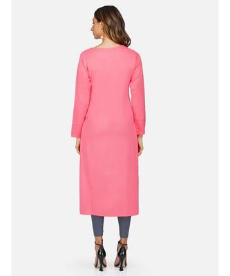 womens winter acrylic pink solid embroidery design kurta 5