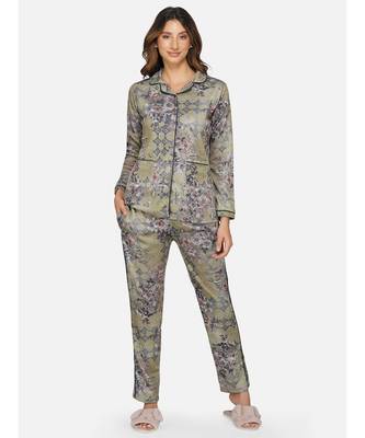 womens winter loungwear multigreen printed polyester night suit 1