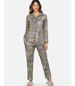 womens winter loungwear multigreen printed polyester night suit