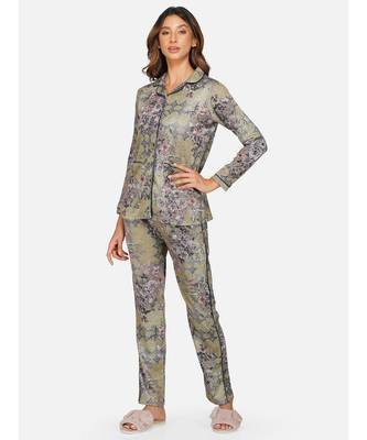 womens winter loungwear multigreen printed polyester night suit 2